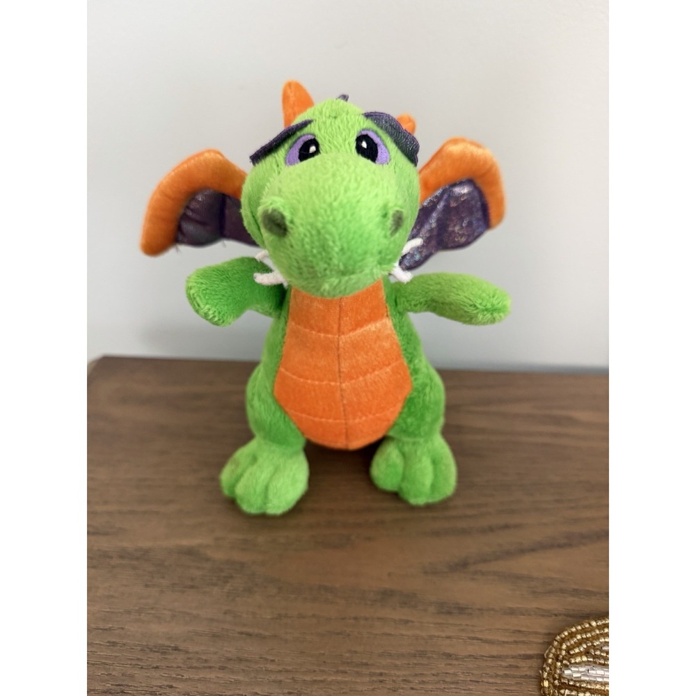 Aurora Dragon Plush Green Orange Purple Wings Fantasy Stuffed Animal Toy 8" Cute